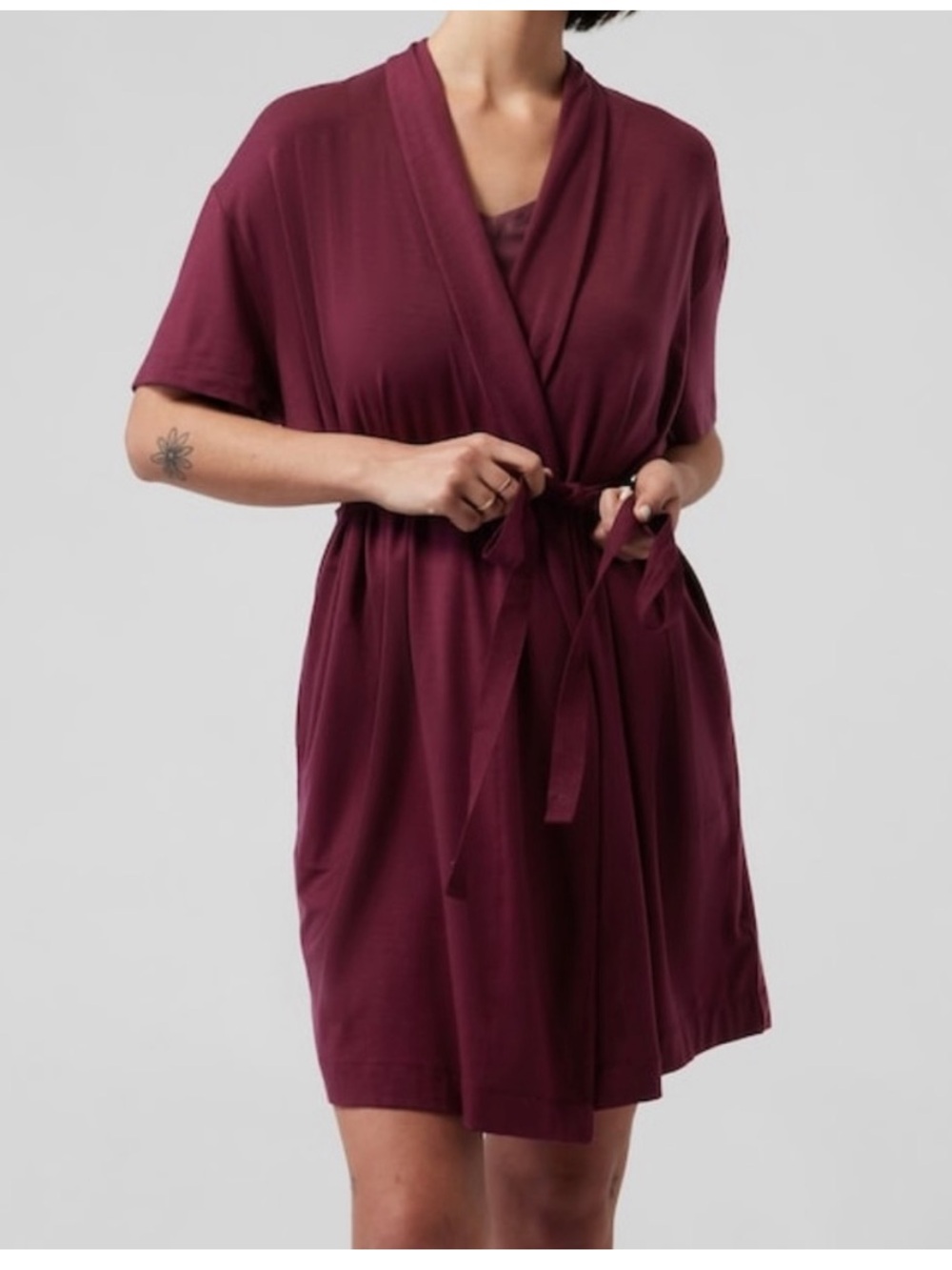 Athleta | Nighttime Bliss Short Sleeve Robe Plum Wrap Loungewear Bathrobe Relax